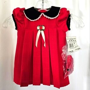Expressions~Vintage~Red pleated dress~6/9 months~Headband~Valentines Day‎ NWT